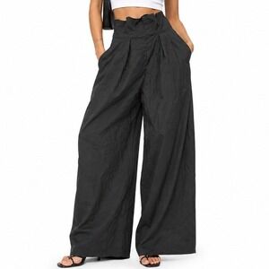 Abyoxi Wide Leg Pants Women S Black High Waisted Light Flowy Pleated Trousers